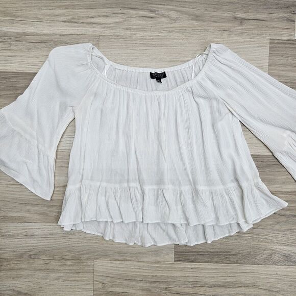 TOPSHOP Womens White Cropped Ruffle 3/4 Sleeve Sheer Top Size 4 - Picture 1 of 7